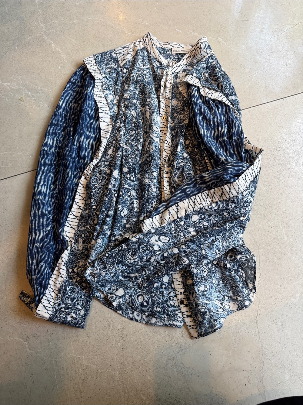 Ulla Johnson Blue and White Printed Long-Sleeve Blouse